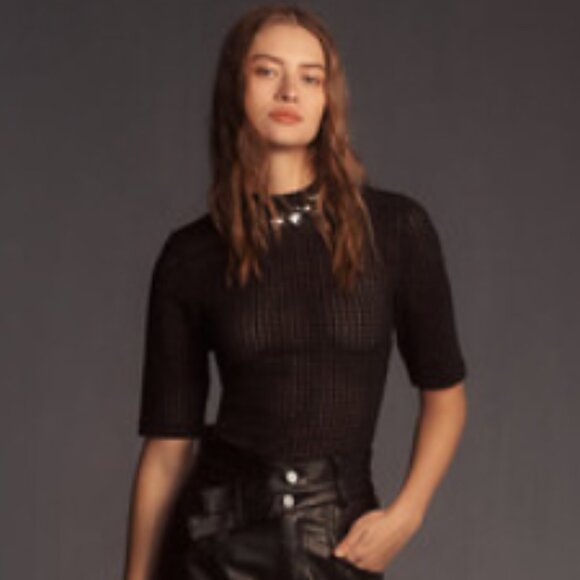 Brand New Maeve Sheer Mesh Mock-Neck Top - Picture 4 of 7